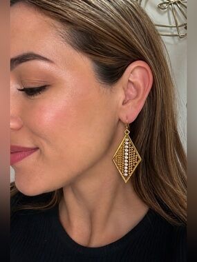 Vintage Joan Rivers Gold Tone Rhinestone Dangle Earrings-Statement Glam